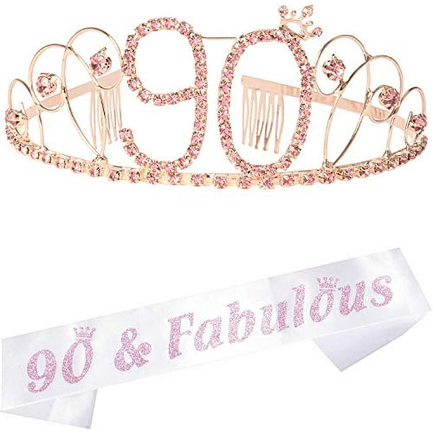 90 and Fabulous Pink Black Glitter Satin Sash and Crystal Tiara Birthday Crown for 90th Birthday Party Supplies and Decorations HAPPY 90th Birthday Party Supplies 90th Birthday Tiara and Sash Pink 90 and Fabulous Pink Black Glitter Satin Sash and Crystal Tiara Birthday Crown for 90th Birthday Party Supplies and Decorations HAPPY 90th Birthday Party Supplies 90th Birthday Tiara and Sash Pink